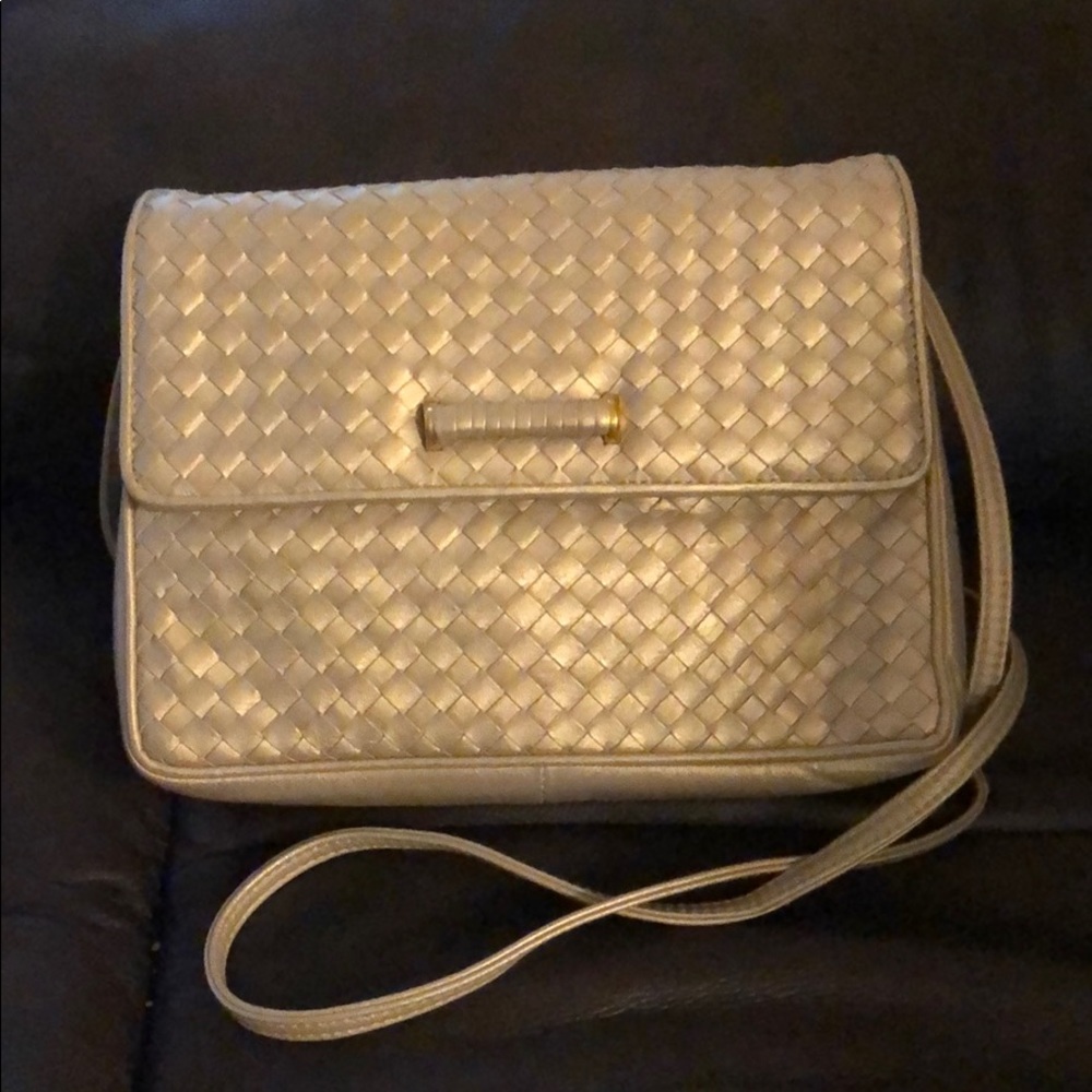 Bronze Metallic Woven Shoulder Bag